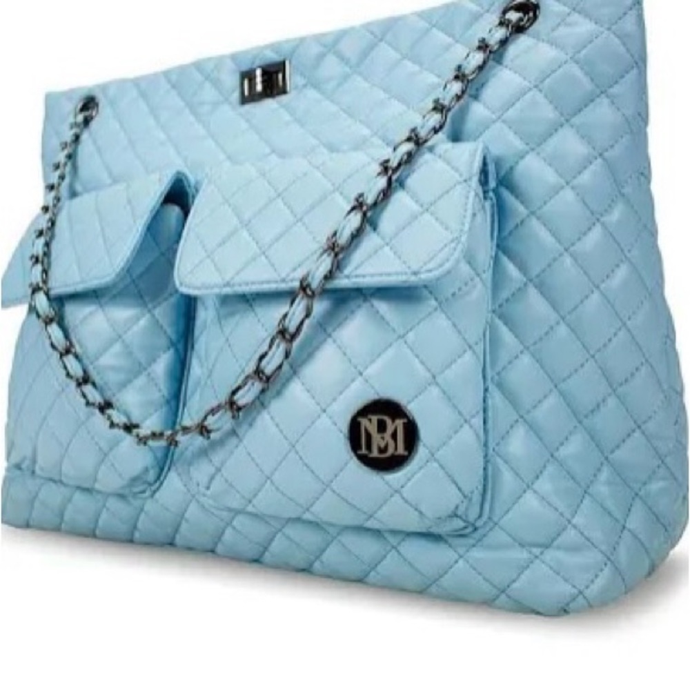 Badgley Mischka Blue Quilted Shoulder Bag with Elegant Chain